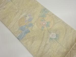  紗 流水に丸・花葉模様織出し袋帯